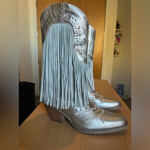 Dingo Gypsy Fringe Leather Western Boot Silver
